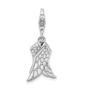 925 Sterling Silver Polished 3-D Wings Bracelet Charm with Fancy Lobster Clasp